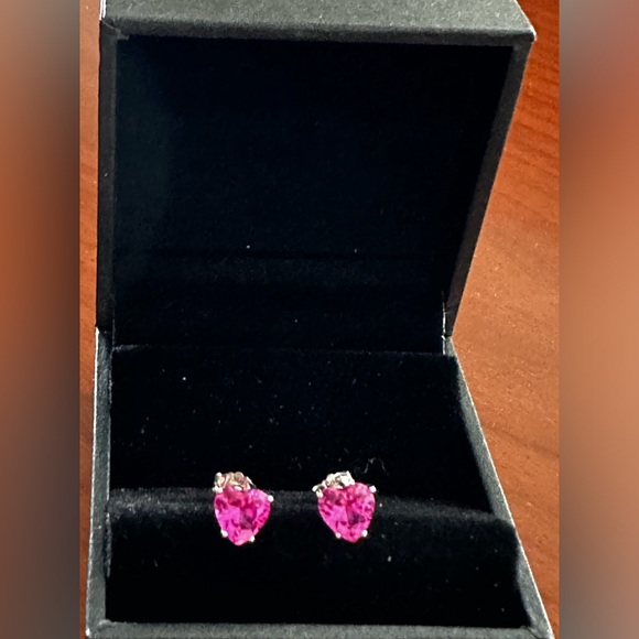 Delmar 10K White Gold & Sapphire Basket Heart Studs - Picture 5 of 6